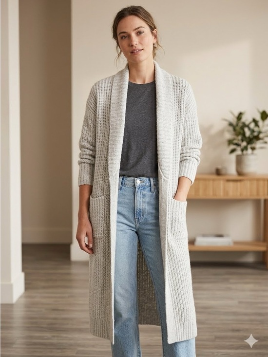 UpWest Sweaters - UpWest Long Open-Front Ribbed Cardigan Sweater Size M